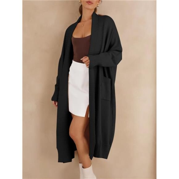 Womens Long Cardigan Sweaters with Pockets Black - Picture 5 of 5